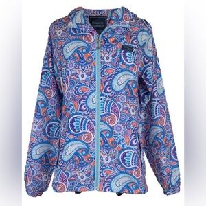 Simply Southern Size XL Paisley Rain Jacket Waterproof Fall Orange Blue Hooded